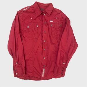 Coogi Australia Shirt Men L Red Button Down Y2K Hip Hop Embroidered Western